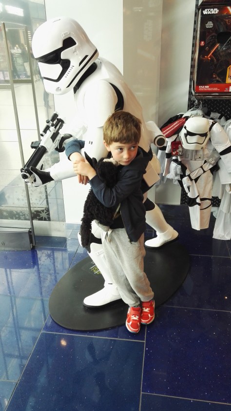 Henry hugs a Stormtrooper