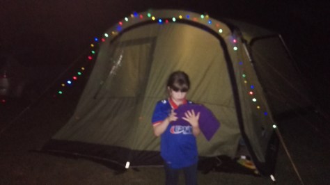 Eve stargazing using the Ipad outside our tent